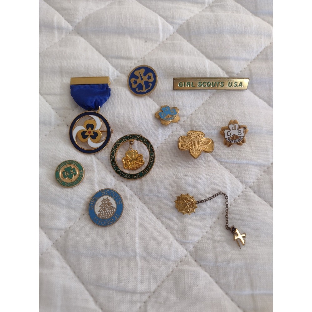 Vtg Girl Scout Pins Scouts Of Japan Lot 10 60s 70s GSJ Leader Event Kamakura